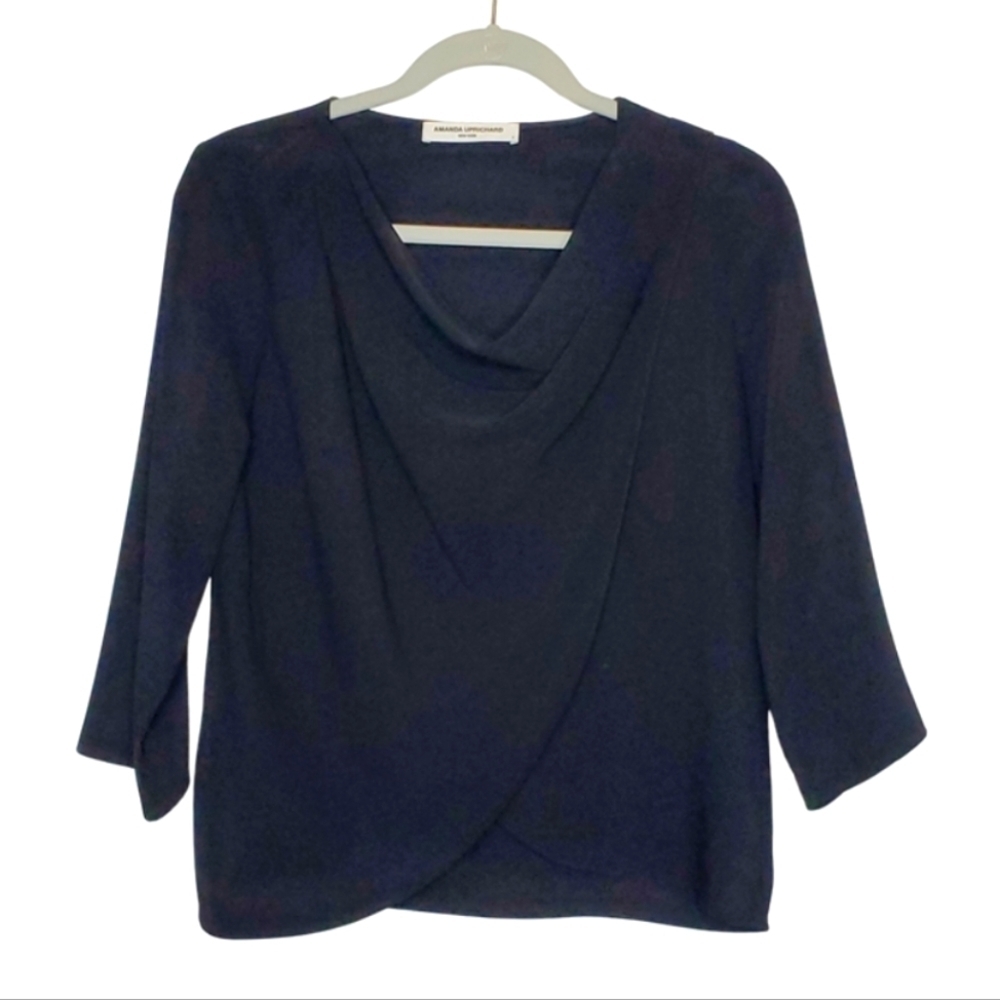 Amanda Uprichard Black Cowl Neck Draped Wrap Blouse SP